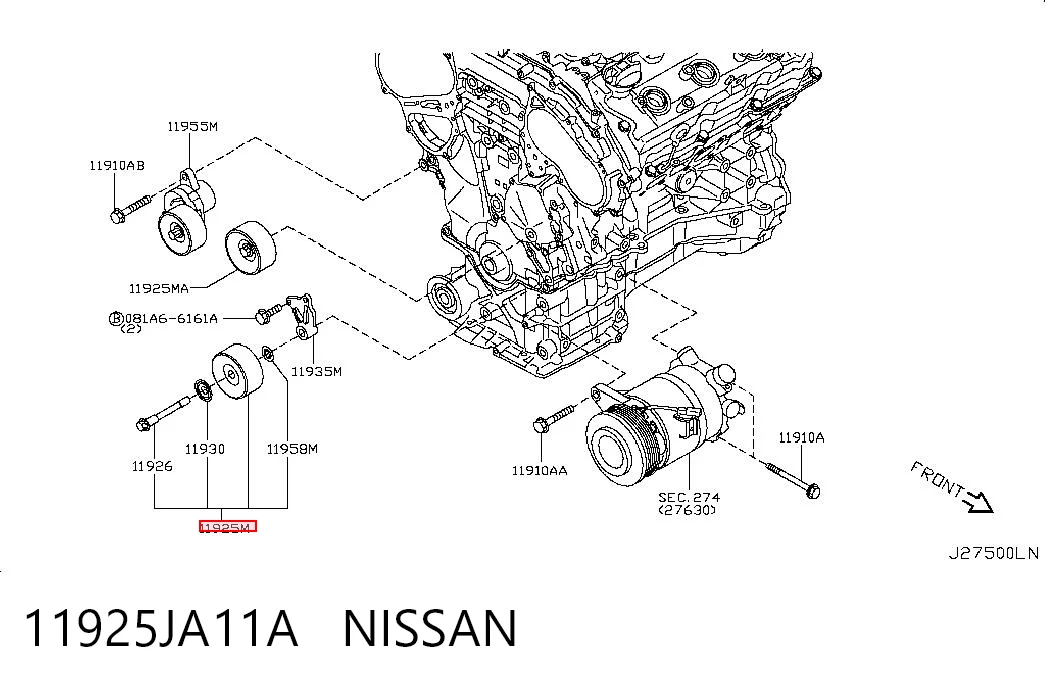 11925JA11A Nissan/Infiniti Ролик приводного ремня, паразитный
