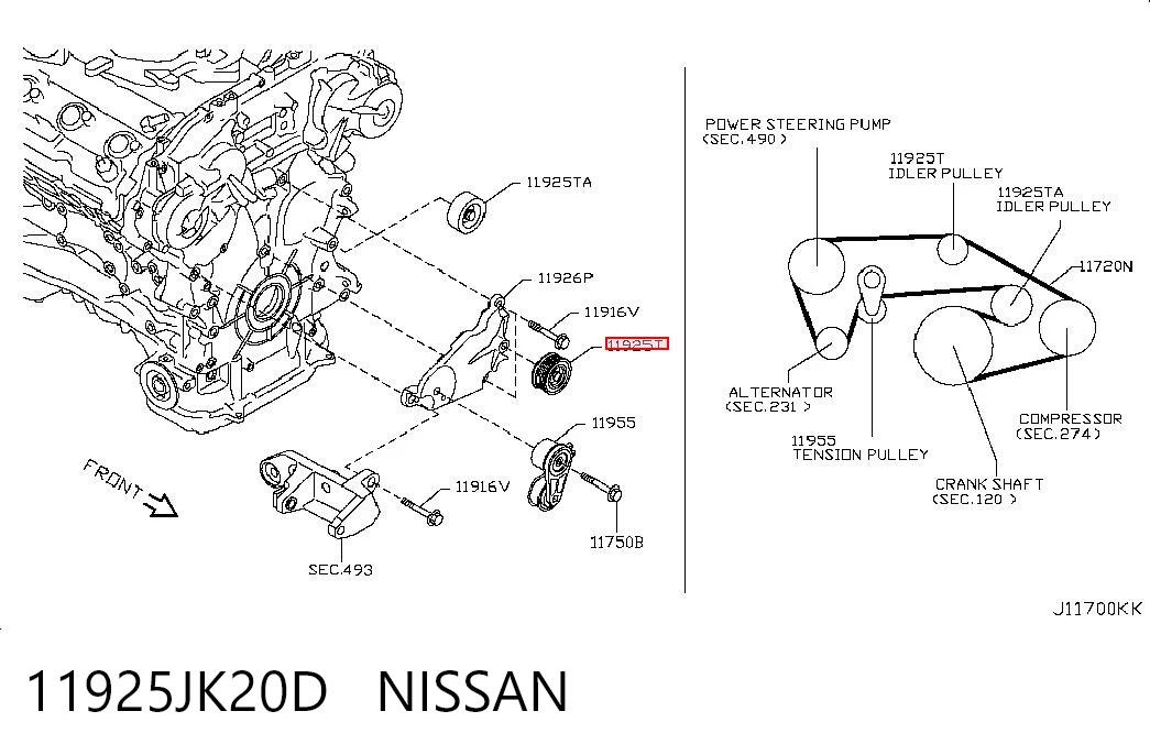 11925JK20D Nissan/Infiniti Ролик приводного ремня, паразитный