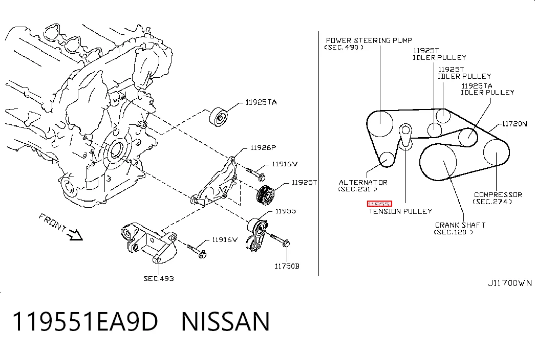 119551EA9D Nissan/Infiniti Натяжитель клинового ремня