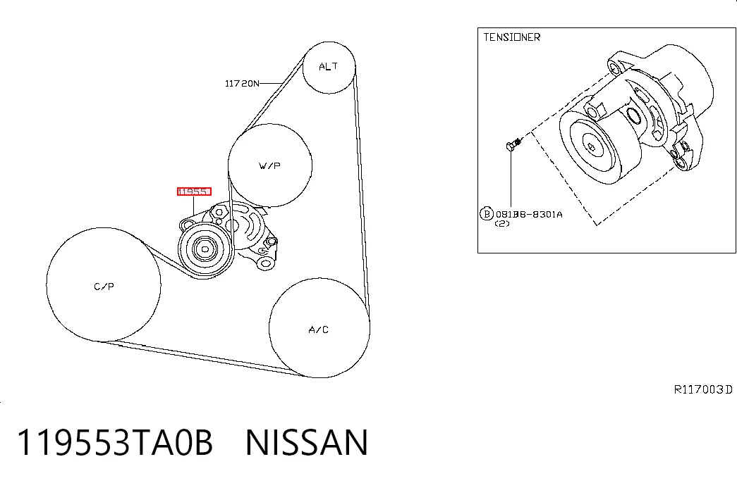 119553TA0B Nissan/Infiniti Натяжитель клинового ремня