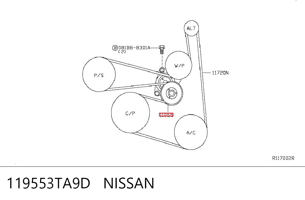 119553TA9D Nissan/Infiniti Натяжитель клинового ремня