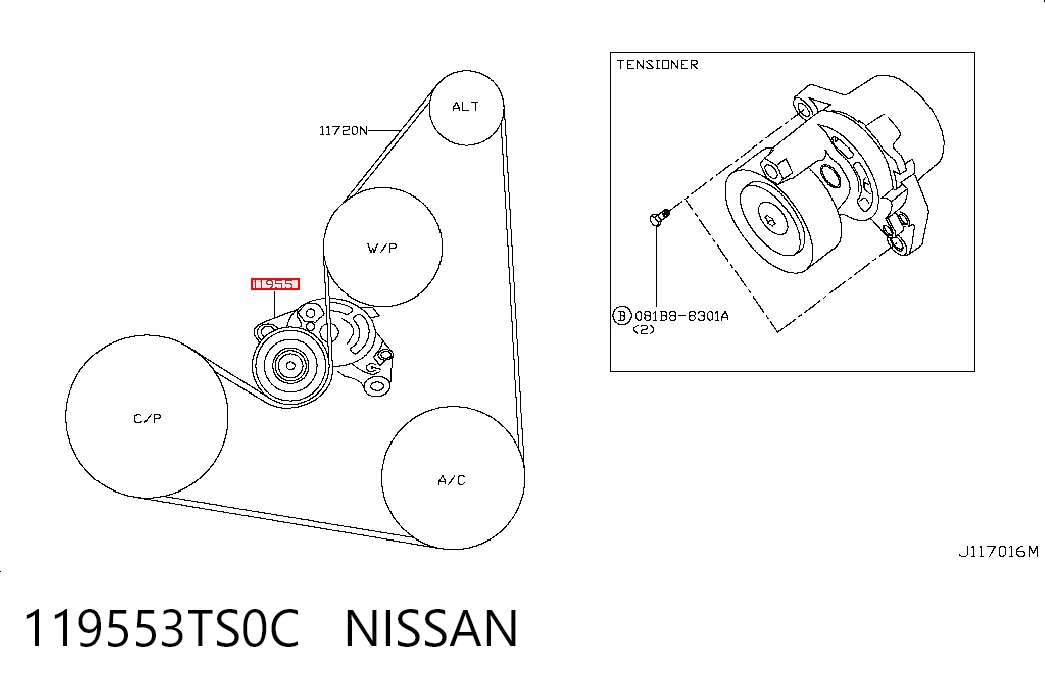 119553TS0C Nissan/Infiniti Натяжитель клинового ремня
