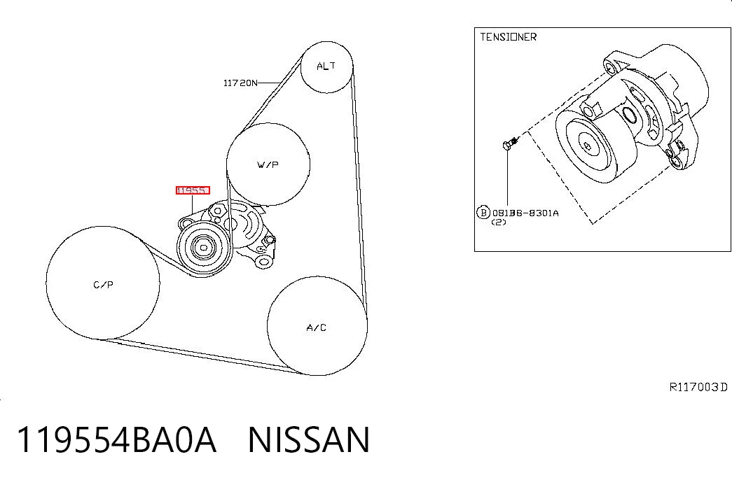 119554BA0A Nissan/Infiniti Натяжитель клинового ремня