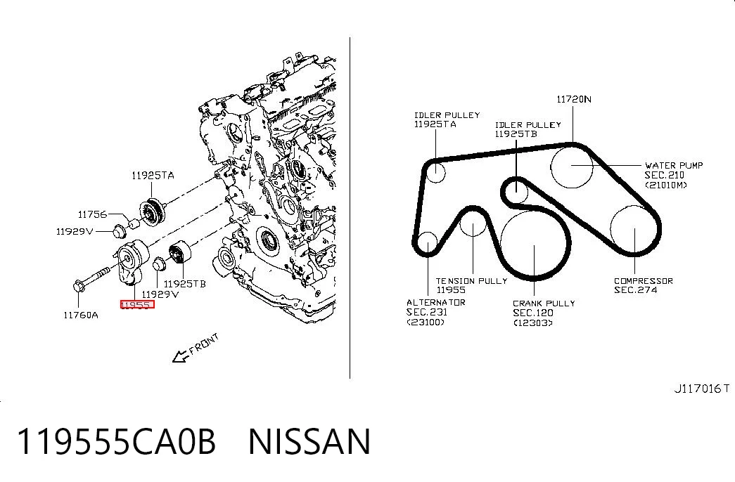 119555CA0B Nissan/Infiniti Натяжитель клинового ремня