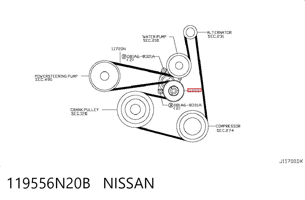119556N20B Nissan/Infiniti Натяжитель клинового ремня