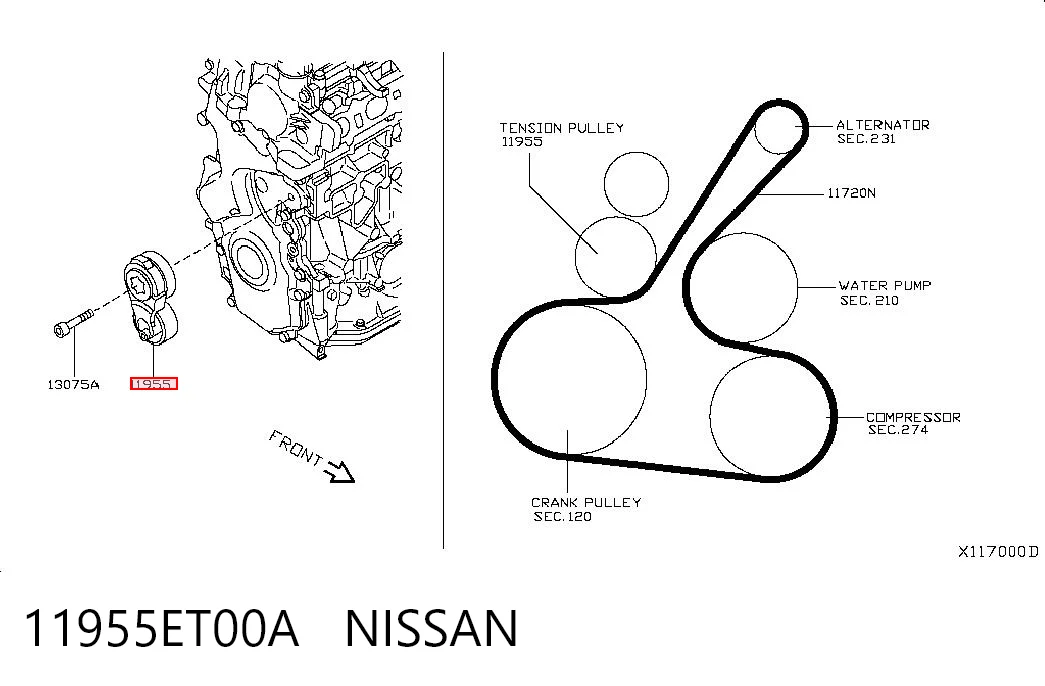 11955ET00A Nissan/Infiniti Натяжитель клинового ремня
