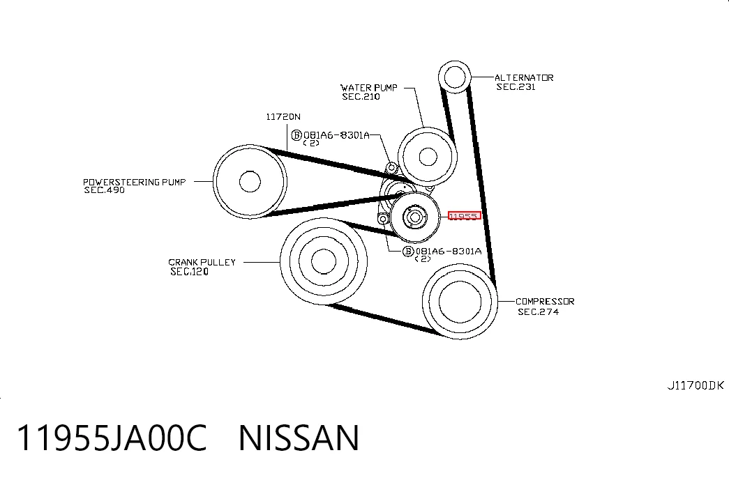11955JA00C Nissan/Infiniti Натяжитель клинового ремня