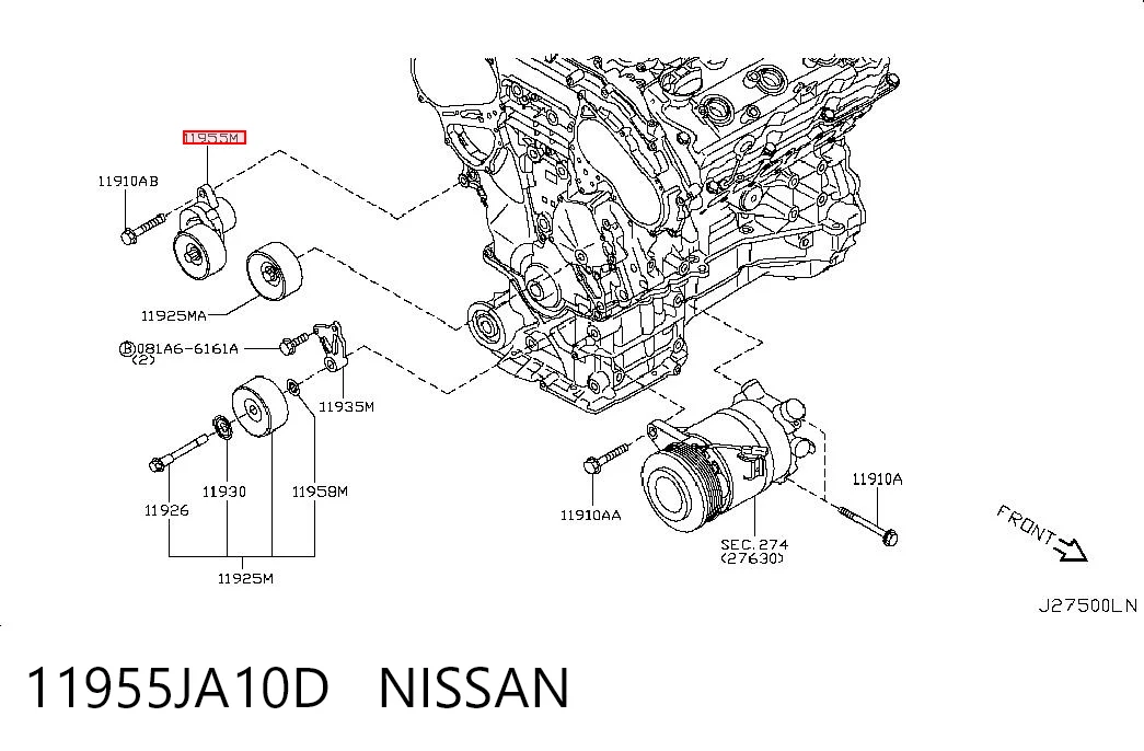 11955JA10D Nissan/Infiniti Натяжитель клинового ремня