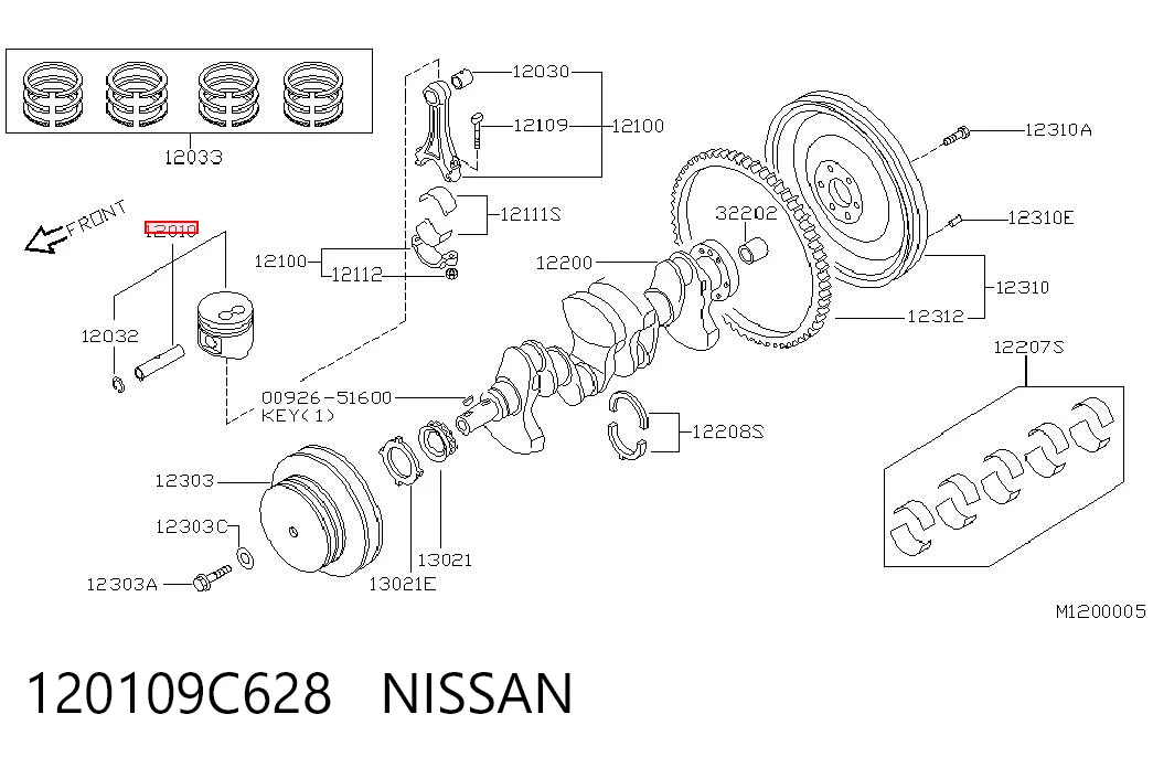  Поршень на 1 цилиндр Nissan Vanette 