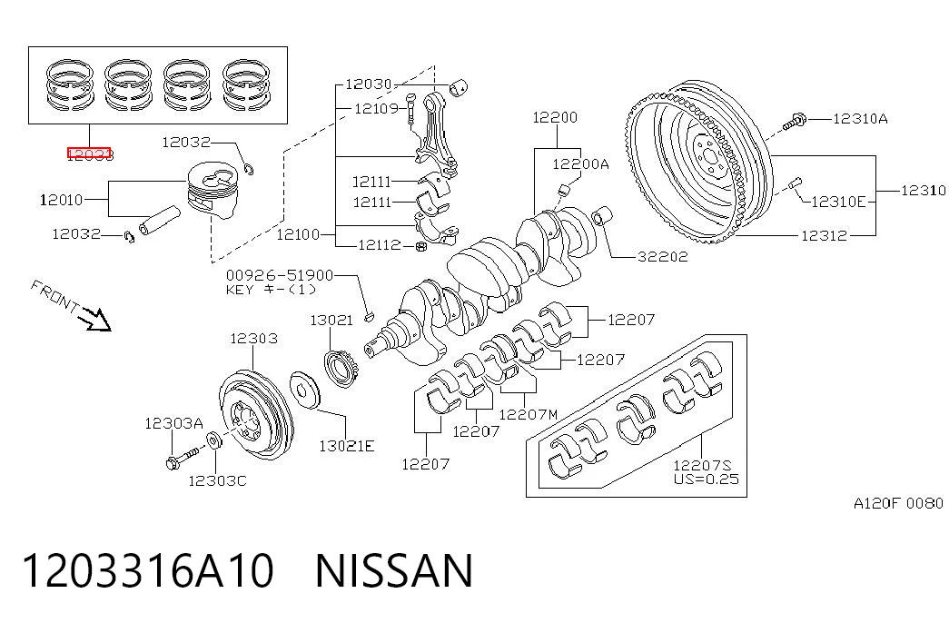 23280STD Riken Комплект поршневых колец, STD