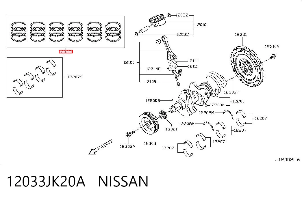 12033JK20A Nissan/Infiniti Комплект поршневых колец, STD