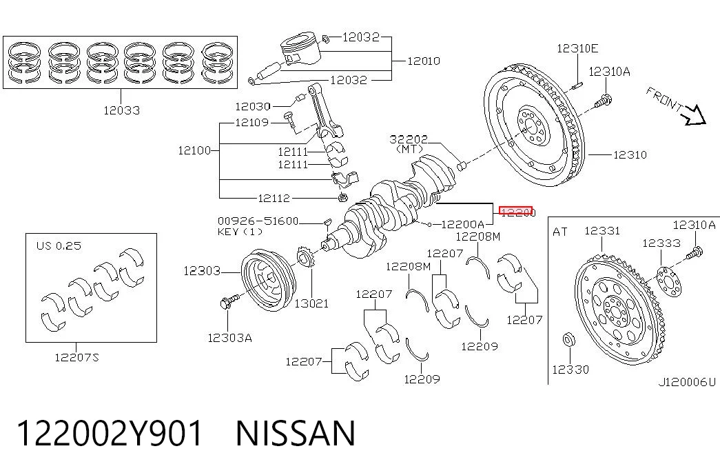 Коленвал двигателя на Nissan Maxima  A33