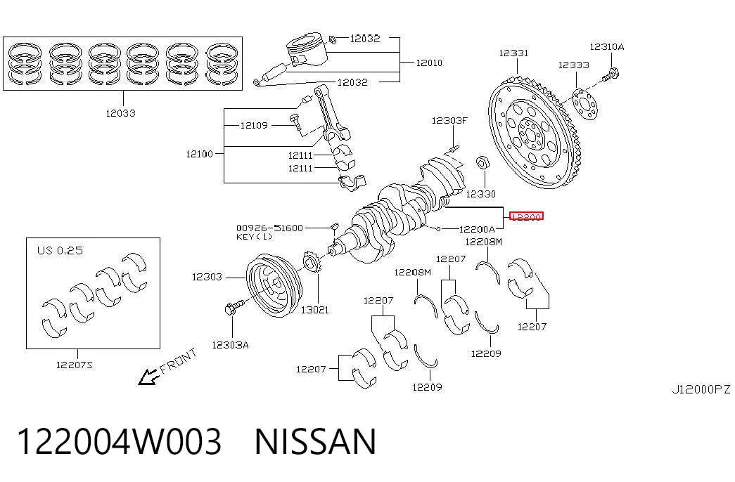 Вал коленчатый и маховик Nissan Altima L31 седан (2001 - 2006) цена, от 760.17 USD