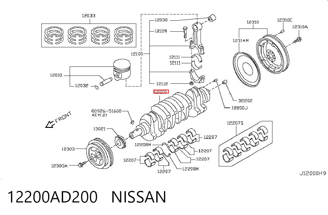 Коленвал двигателя на Nissan Pathfinder  R51M