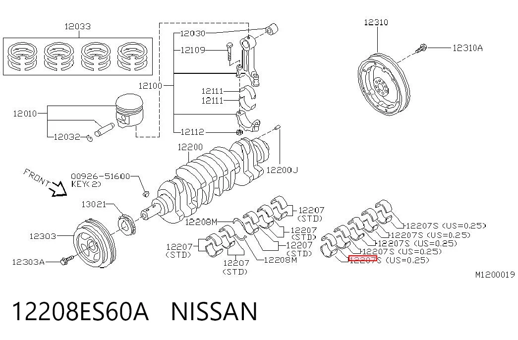 Купить A2208ES60A Renault (RVI) Вкладыши коленвала коренные, комплект, 1-й ремонт (+0,25)