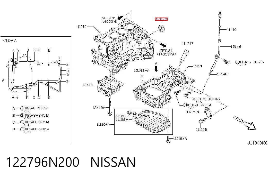 122796N200 Nissan/Infiniti Сальник коленвала двигателя, задний