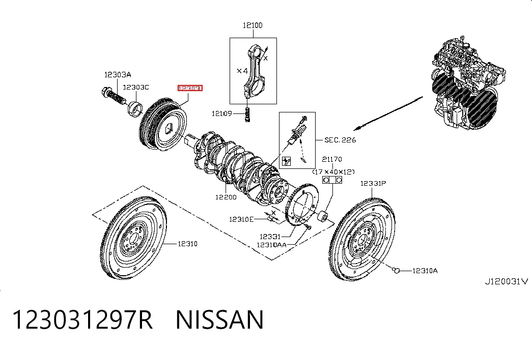 Шкив коленчатого вала на Nissan Navara NP300 IV D23, D23T