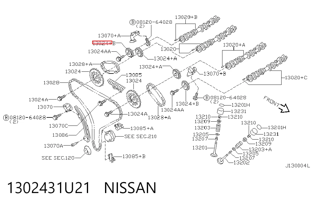 1302431U21 Nissan/Infiniti Звездочка-шестерня распредвала двигателя, левого