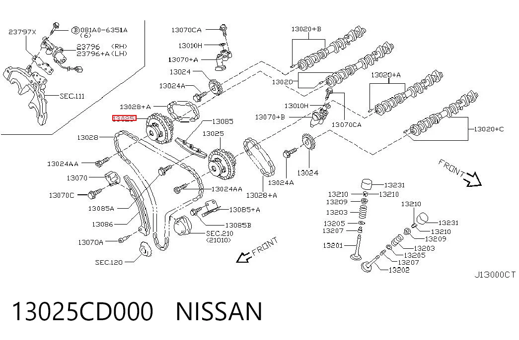 13025CD000 Nissan/Infiniti Звездочка шестерня распредвала двигателя выпускного