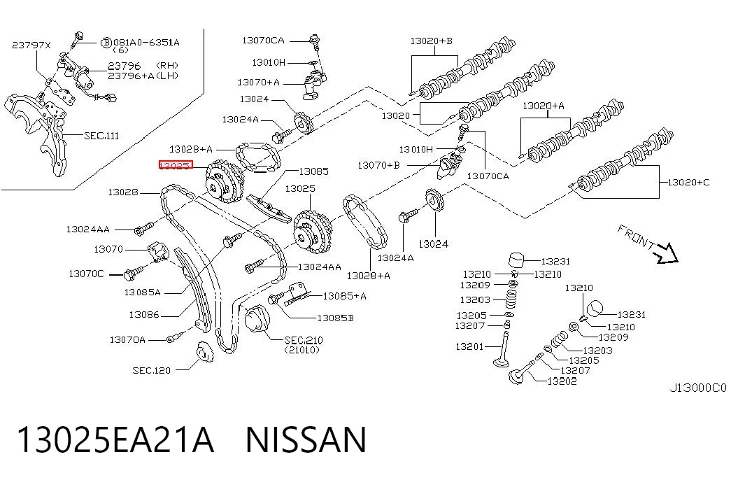 13025EA21A Nissan/Infiniti Звездочка шестерня распредвала двигателя выпускного