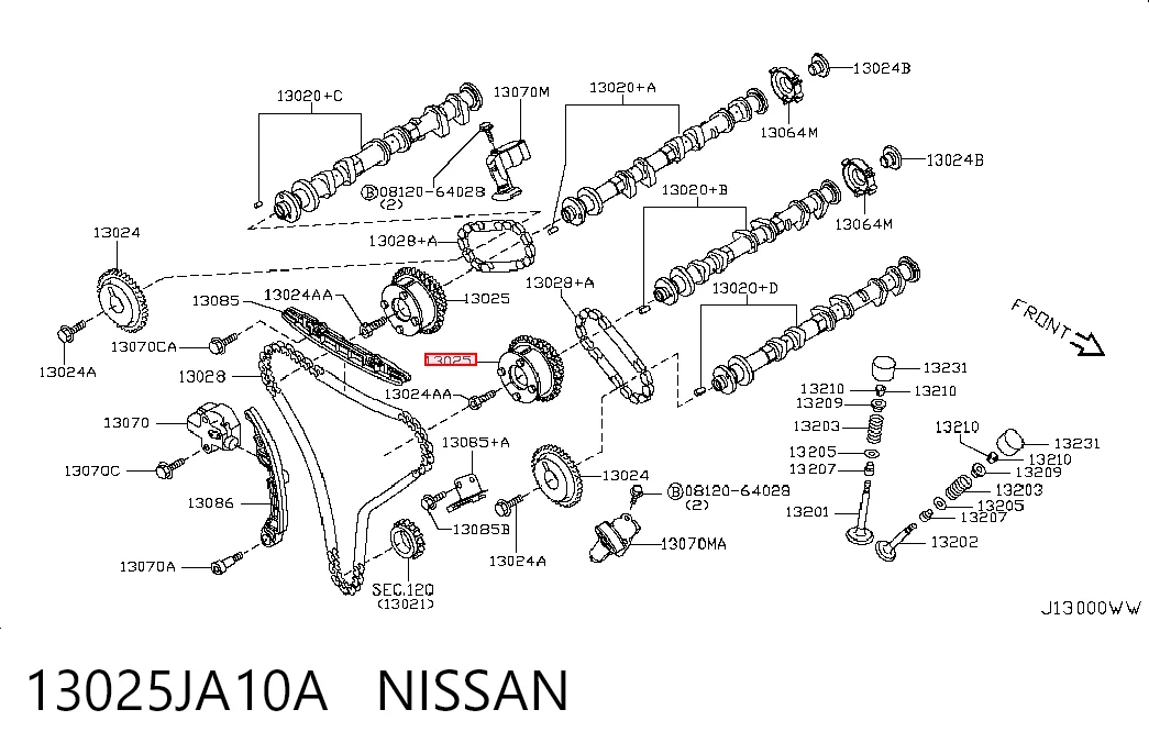 13025JA10A Nissan/Infiniti Звездочка шестерня распредвала двигателя выпускного