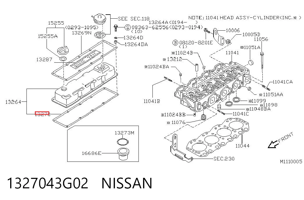 Купить 1327043G01 NIPPON MOTORS Прокладка клапанной крышки двигателя