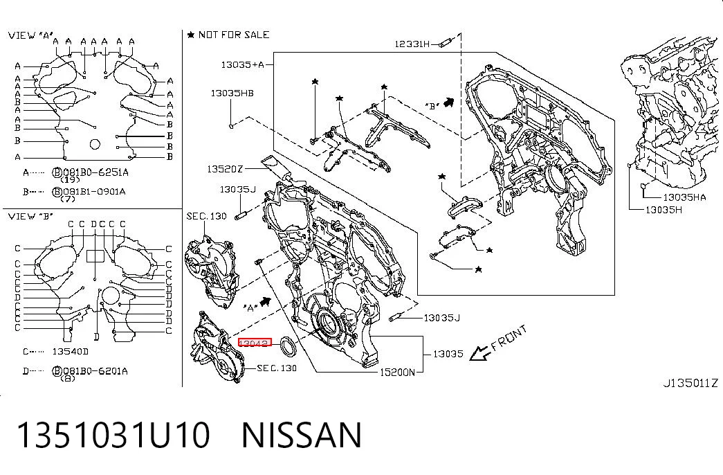 1351031U10 Nissan/Infiniti Сальник коленвала двигателя, передний