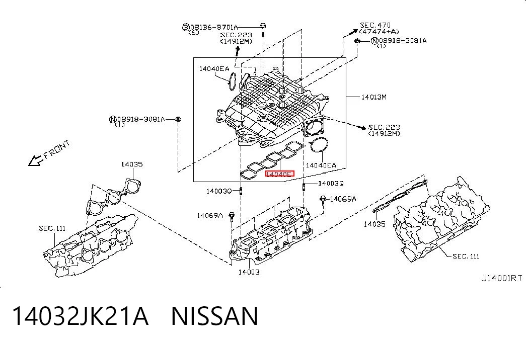 14032JK21A Nissan/Infiniti Прокладка впускного коллектора нижняя
