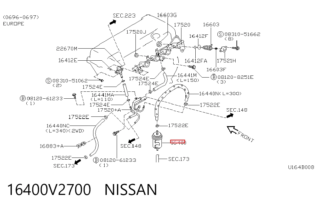16400V2700 Nissan/Infiniti Фильтр топлива