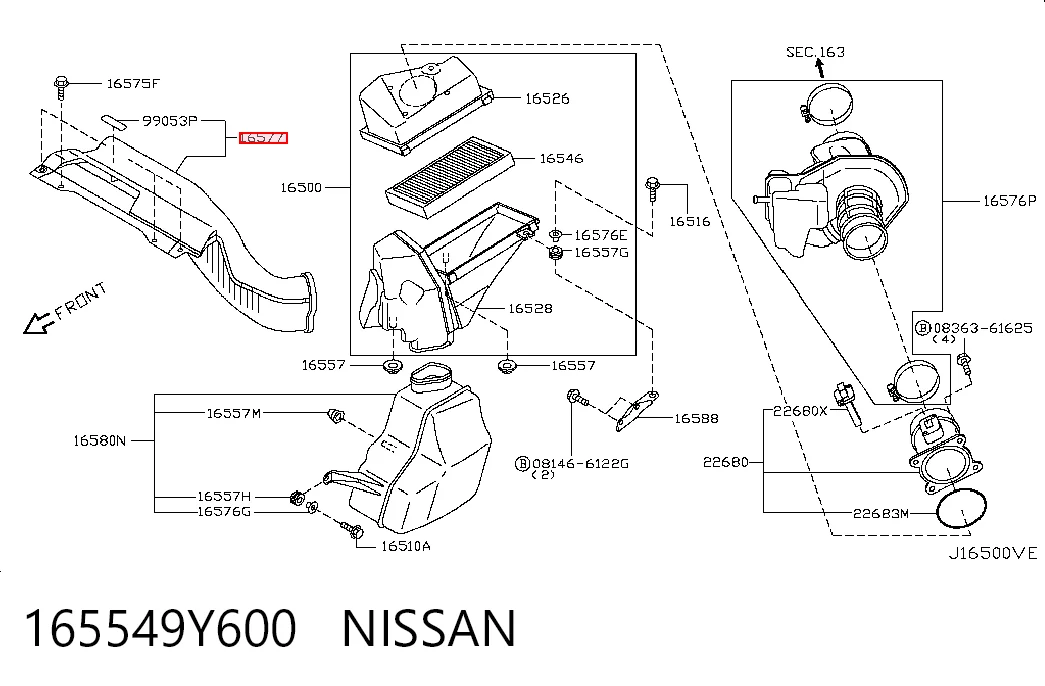 Воздухозаборник воздушного фильтра на Nissan Teana  J31
