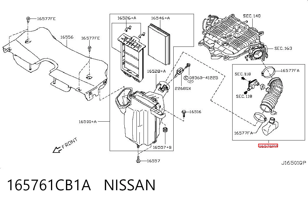 165761CB1A Nissan/Infiniti Патрубок воздушный, выход воздушного фильтра