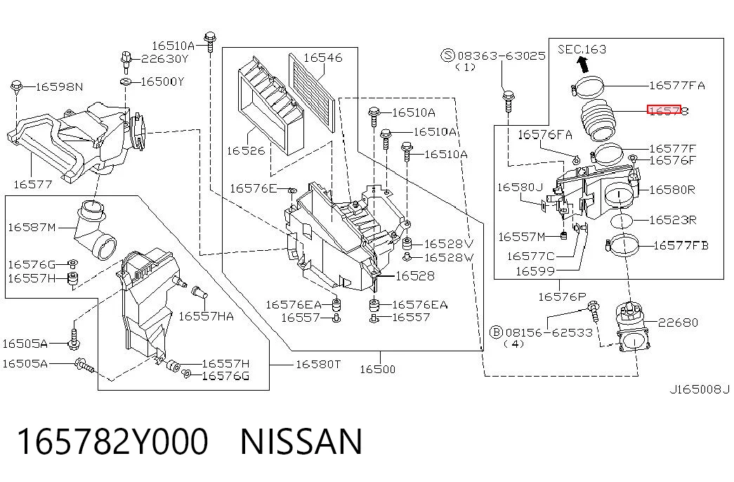 165782Y000 Nissan/Infiniti Патрубок воздушный, выход воздушного фильтра