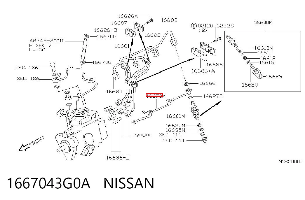 1667043G0A Nissan/Infiniti Трубка топливная обратная от форсунок