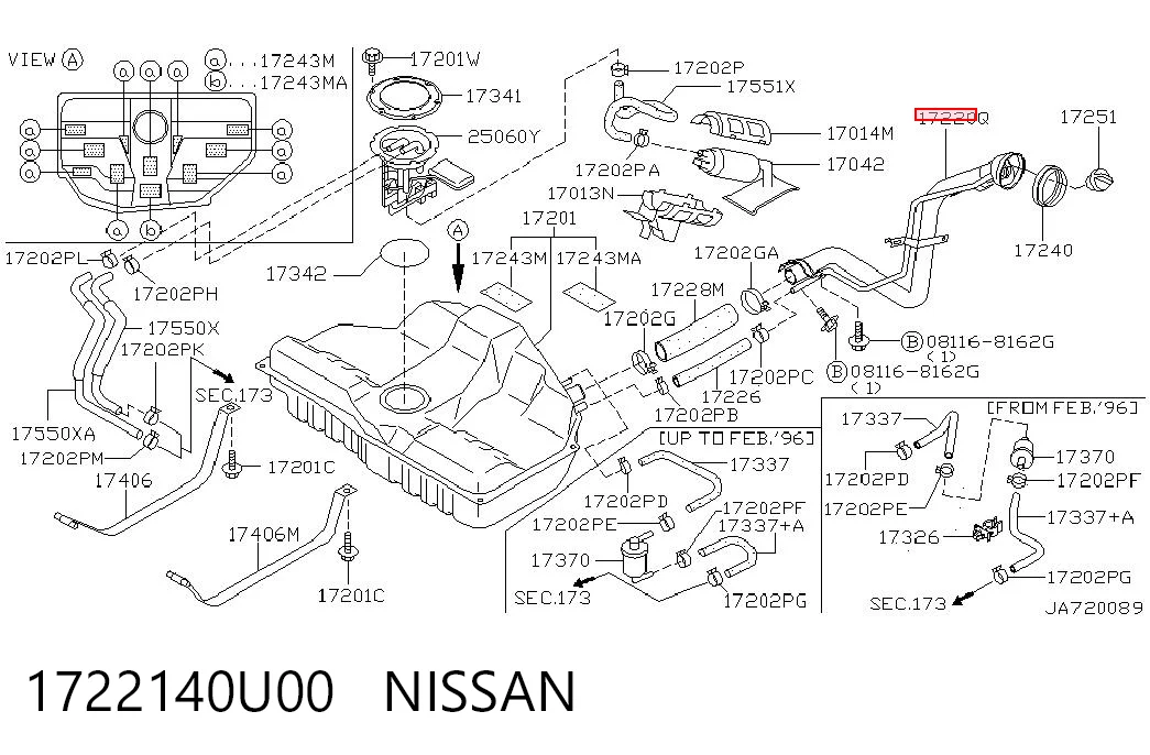 1722140U00 Nissan/Infiniti Шланг заливной горловины, топливного бака