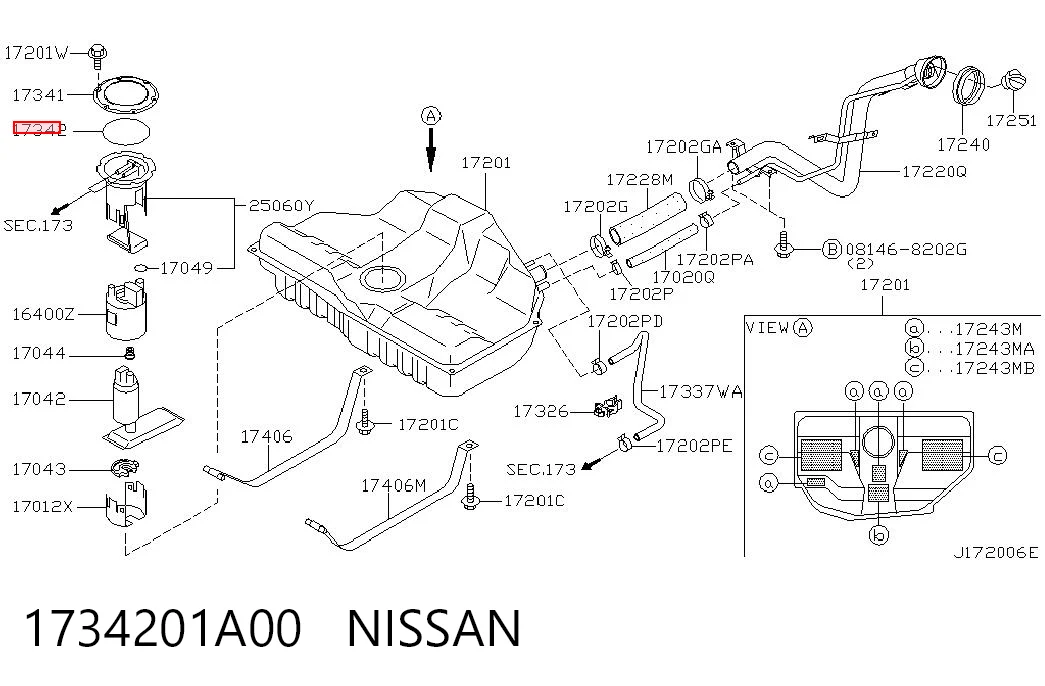 1734201A00 Nissan/Infiniti Прокладка датчика уровня топлива / топливного насоса (топл.бак)
