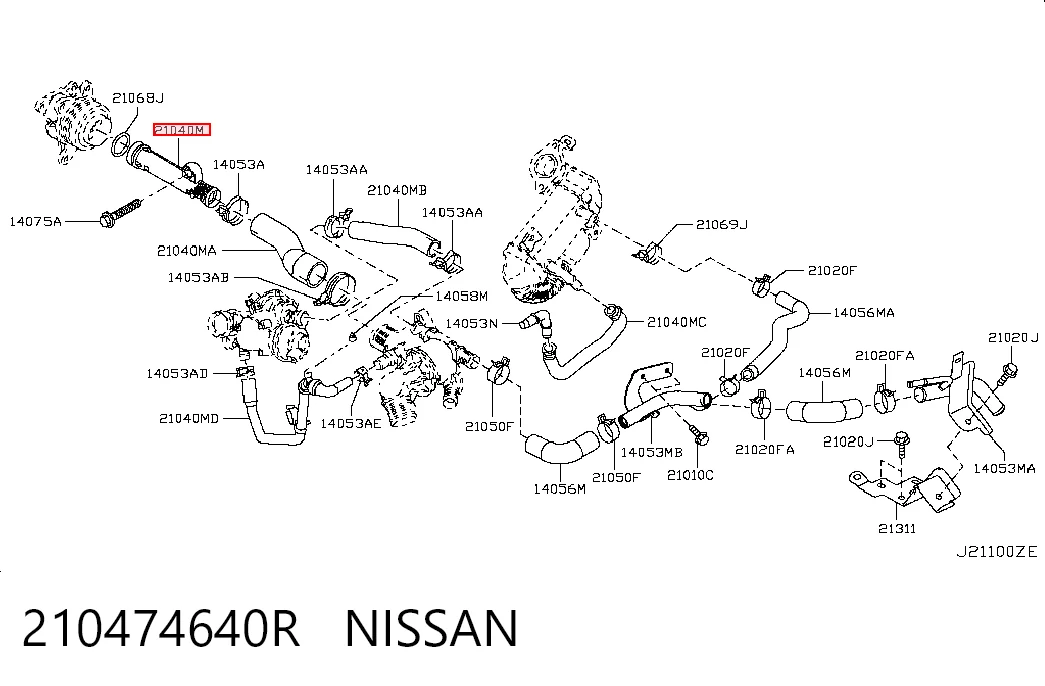 Шланг термостата на Nissan Qashqai II J11