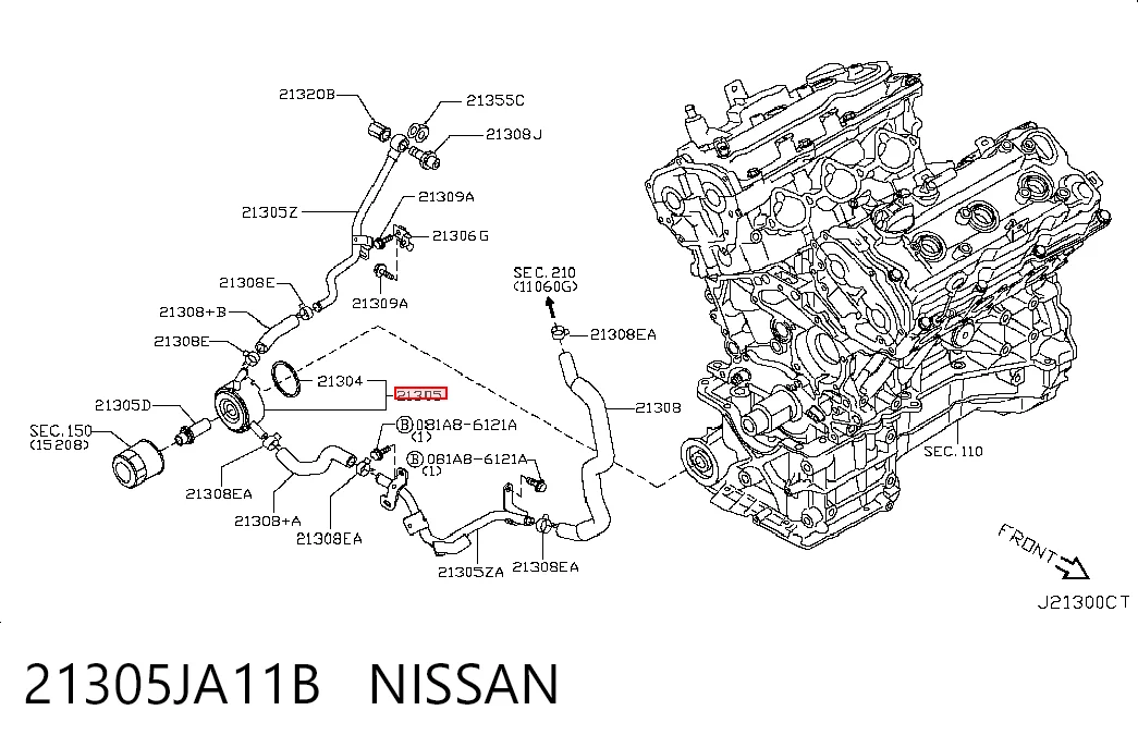 21305JA11B Nissan/Infiniti Радиатор масляный (холодильник) под фильтром