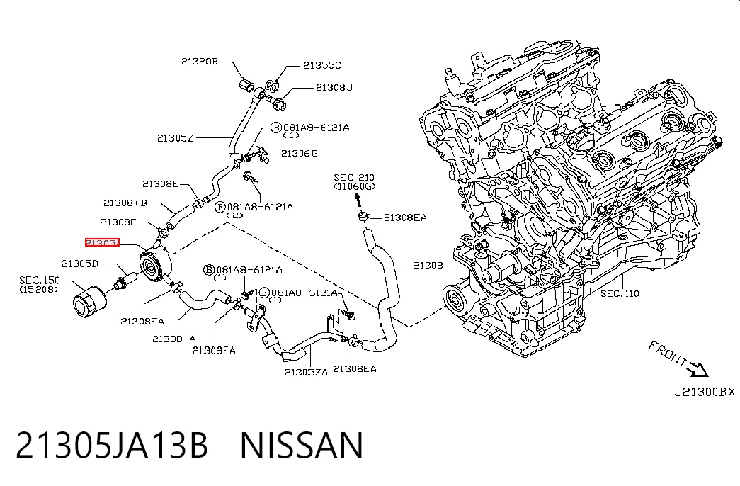 21305JA13B Nissan/Infiniti Радиатор масляный (холодильник) под фильтром
