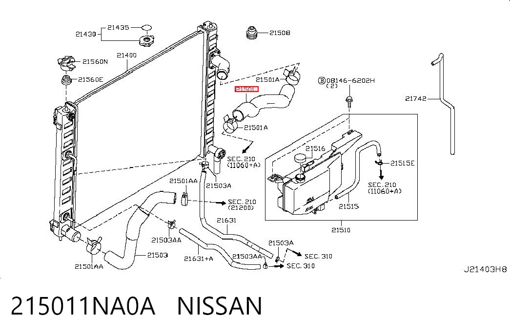 215011NA0A Nissan/Infiniti Шланг системы охлаждения