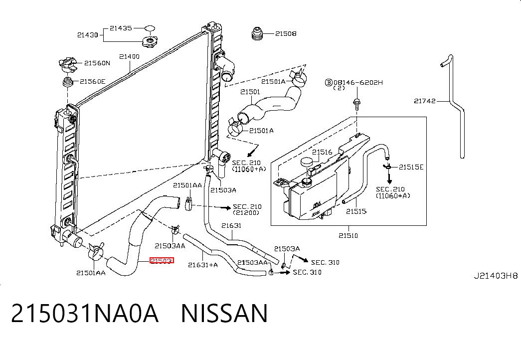 215031NA0A Nissan/Infiniti Патрубок радиатора охлаждения нижний