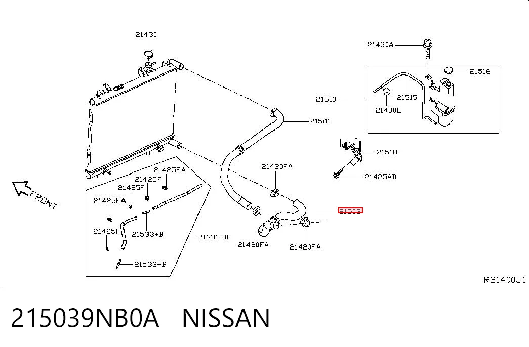 215039NB0A Nissan/Infiniti Патрубок радиатора охлаждения нижний