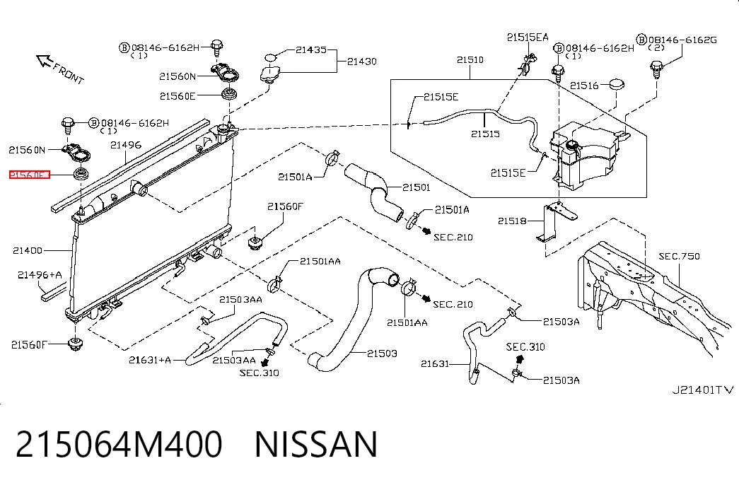 215064M400 Nissan/Infiniti Подушка крепления радиатора верхняя