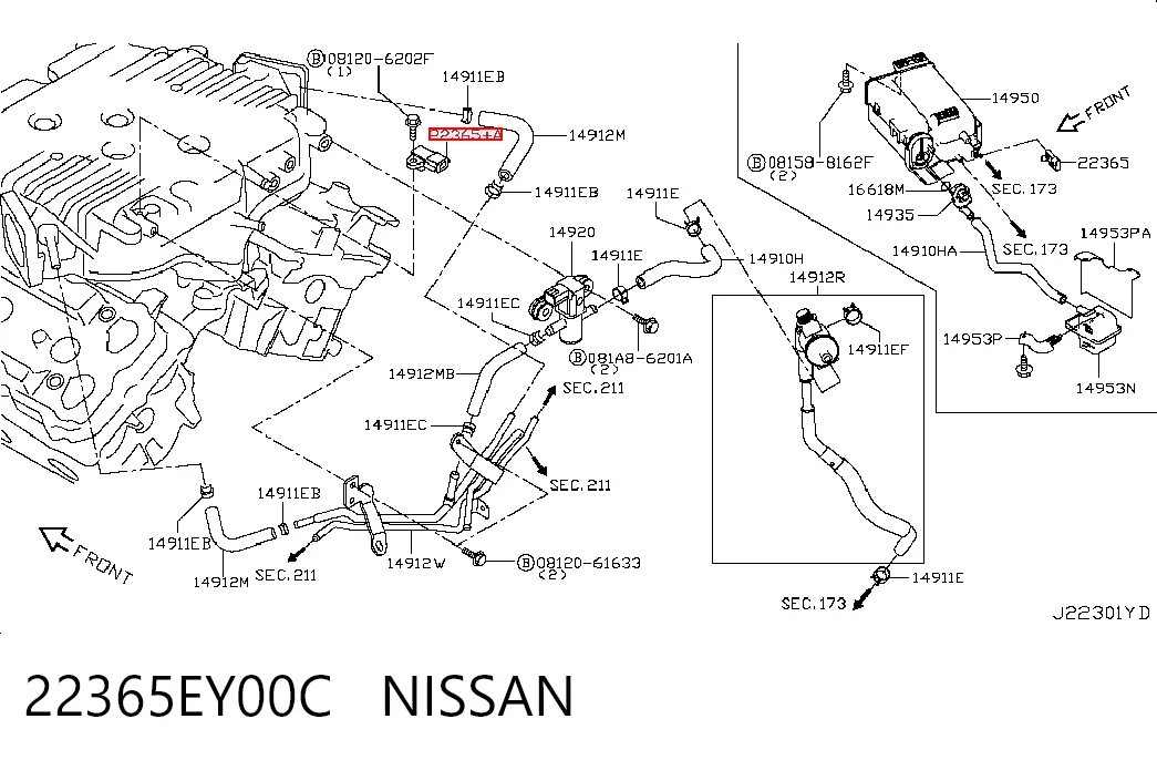 22365EY00C Nissan/Infiniti Датчик давления системы рекуперации паров
