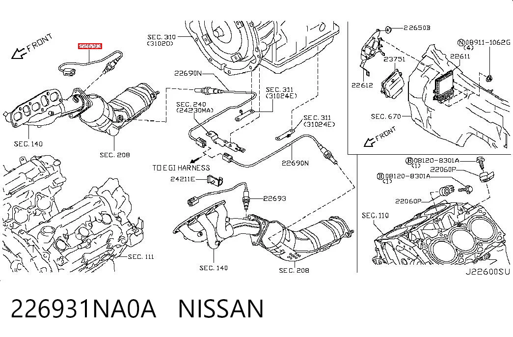 226931NA0A Nissan/Infiniti Лямбда-зонд, датчик кислорода до катализатора