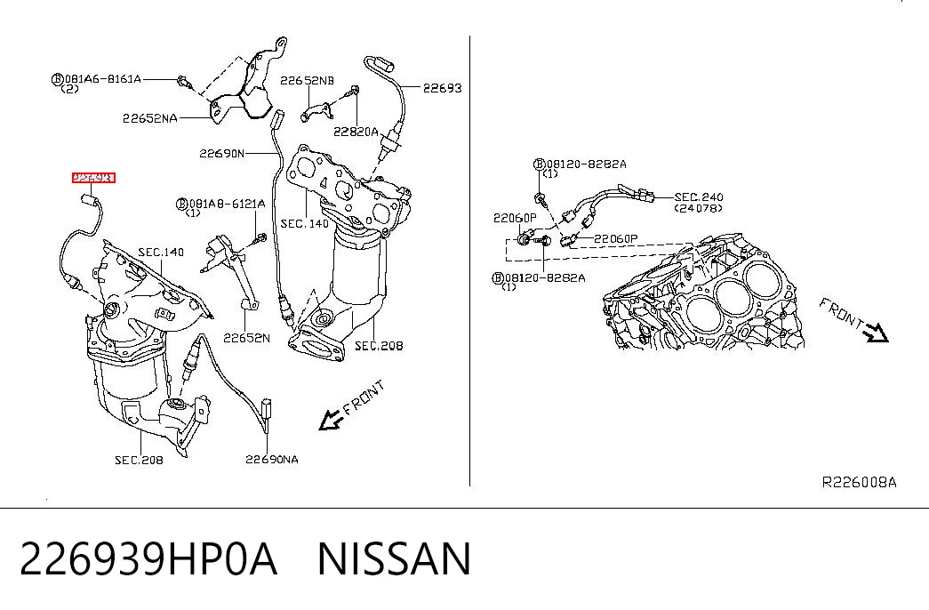 226939HP0A Nissan/Infiniti Лямбда-зонд, датчик кислорода до катализатора