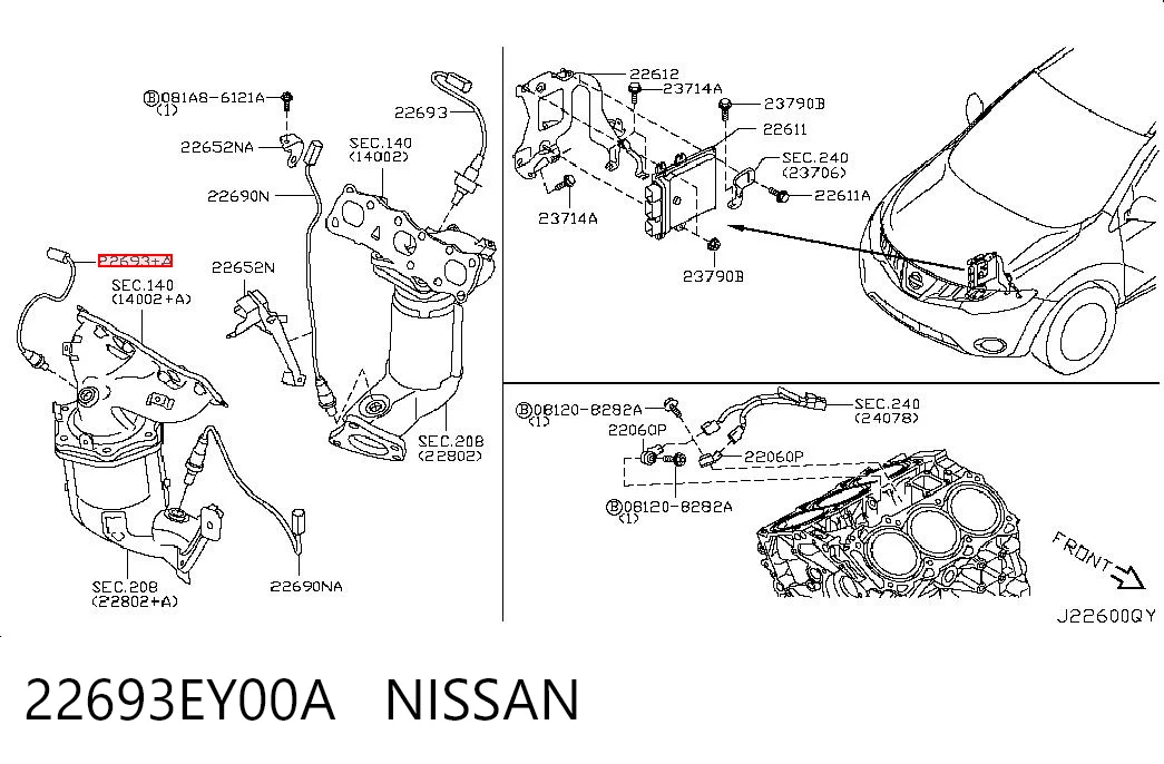 22693EY00A Nissan/Infiniti Лямбда-зонд, датчик кислорода до катализатора