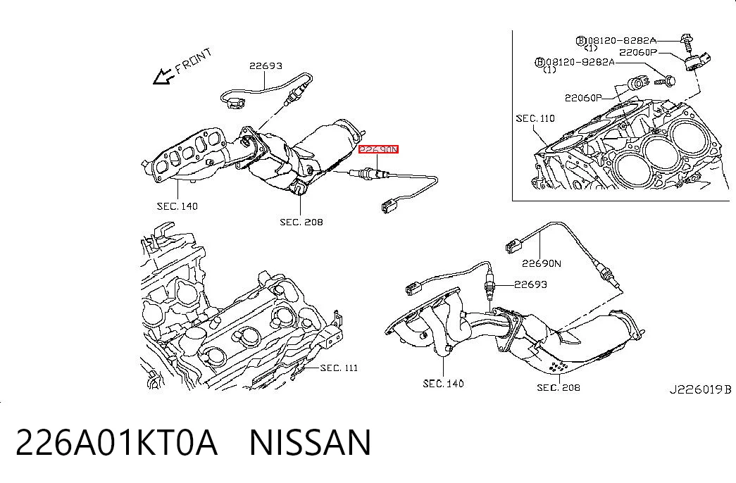 226A01KT0A Nissan/Infiniti Лямбда-зонд, датчик кислорода до катализатора