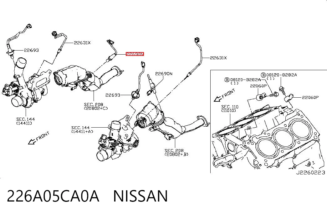 226A05CA0A Nissan/Infiniti Датчик кислорода после катализатора
