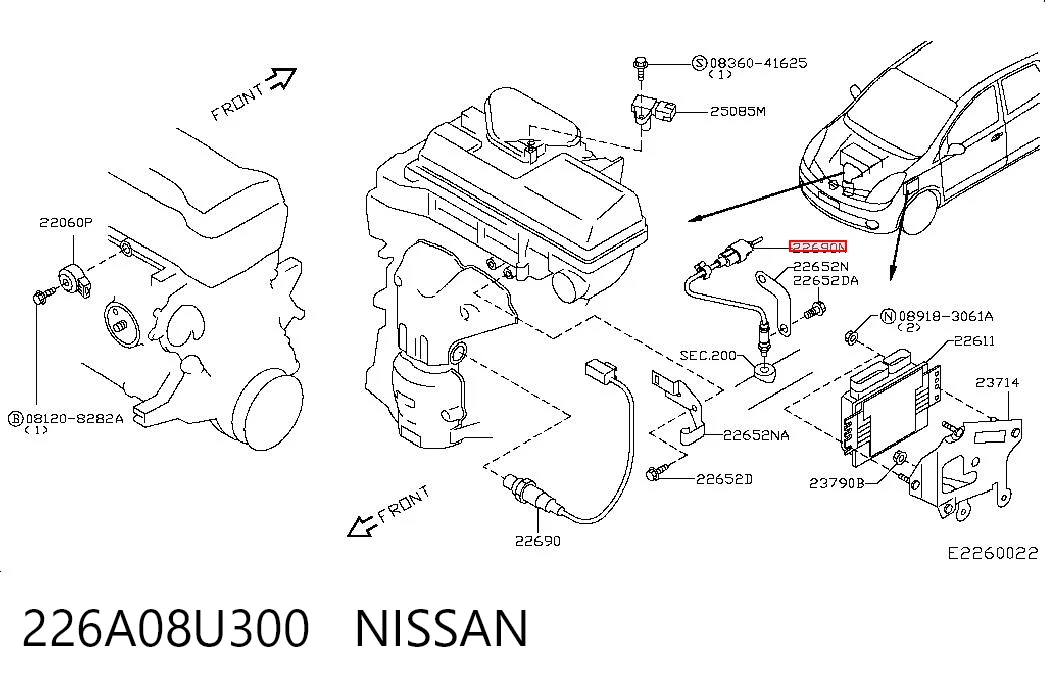226A08U300 Nissan/Infiniti Датчик кислорода после катализатора