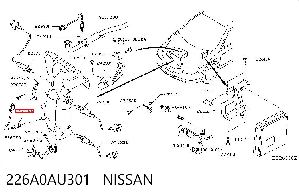 226A0AU301 Nissan/Infiniti Датчик кислорода после катализатора